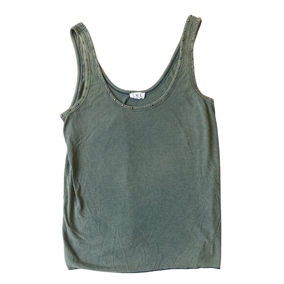 POL Clothing Tank Top Womens Small Green Gold Stud Ribbed Grunge Earthy Lux Boho - Picture 1 of 7